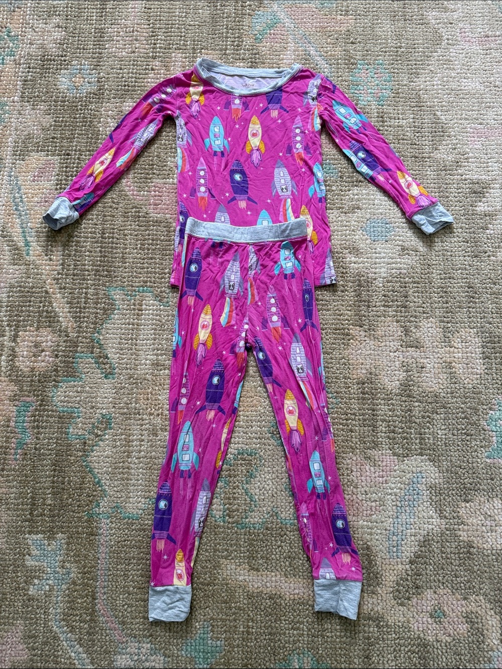 Little Sleepies Girls' Rocket Print Pink Pajama Set